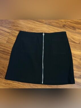 Black Front-Zip Mini Skirt